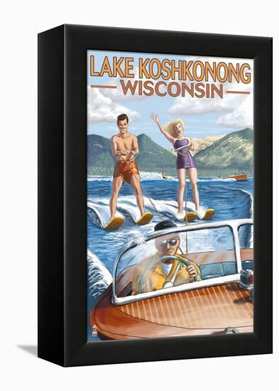 Lake Koshkonong, Wisconsin - Water Skiing Scene-Lantern Press-Framed Stretched Canvas