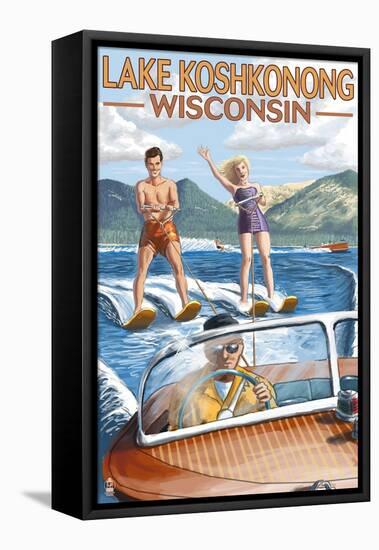 Lake Koshkonong, Wisconsin - Water Skiing Scene-Lantern Press-Framed Stretched Canvas