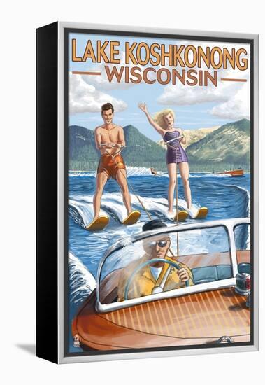 Lake Koshkonong, Wisconsin - Water Skiing Scene-Lantern Press-Framed Stretched Canvas