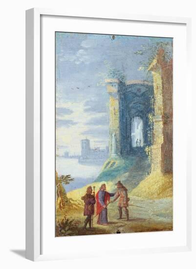 Lake Landscape with Christ Between the Two Disciples of Emmaus-null-Framed Art Print