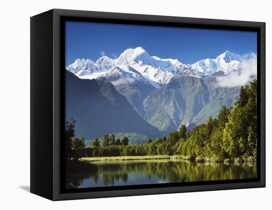 Lake Matheson, Mount Tasman and Mount Cook, Westland Tai Poutini National Park, New Zealand-Jochen Schlenker-Framed Premier Image Canvas