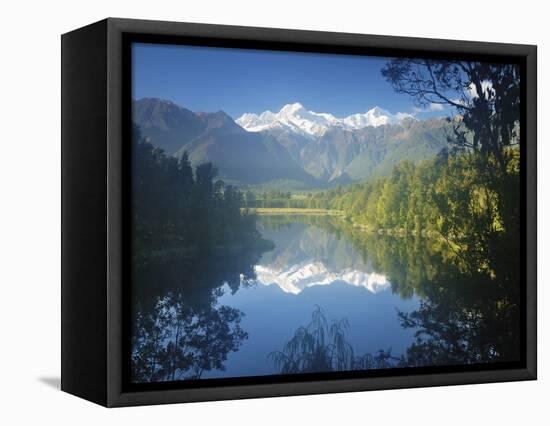 Lake Matheson, Mount Tasman and Mount Cook, Westland Tai Poutini National Park, New Zealand-Jochen Schlenker-Framed Premier Image Canvas