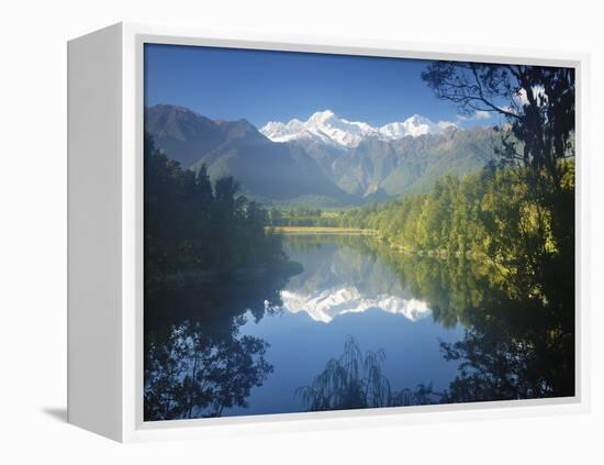 Lake Matheson, Mount Tasman and Mount Cook, Westland Tai Poutini National Park, New Zealand-Jochen Schlenker-Framed Premier Image Canvas