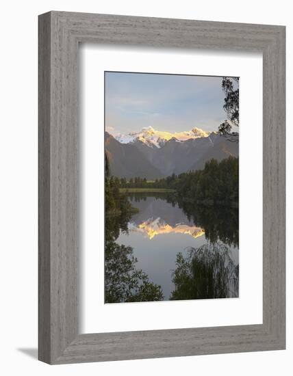 Lake Matheson with Mount Cook and Mount Tasman, West Coast, South Island, New Zealand, Pacific-Stuart Black-Framed Photographic Print