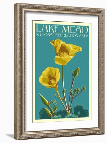 Lake Mead - National Recreation Area - Bear Paw Poppy - Letterpress-Lantern Press-Framed Art Print