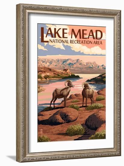 Lake Mead - National Recreation Area - Bighorn Sheep-Lantern Press-Framed Art Print