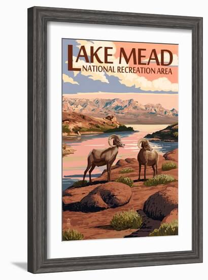 Lake Mead - National Recreation Area - Bighorn Sheep-Lantern Press-Framed Art Print
