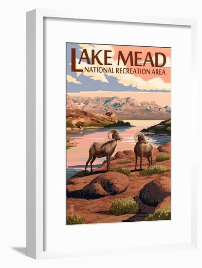 Lake Mead - National Recreation Area - Bighorn Sheep-Lantern Press-Framed Art Print