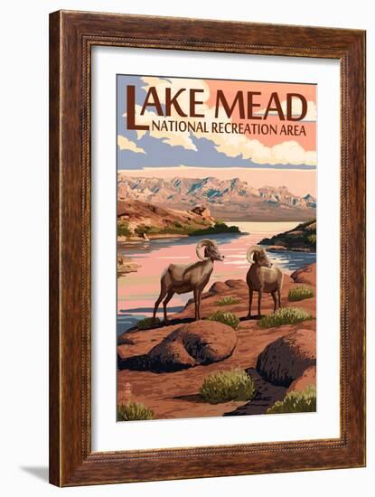 Lake Mead - National Recreation Area - Bighorn Sheep-Lantern Press-Framed Art Print