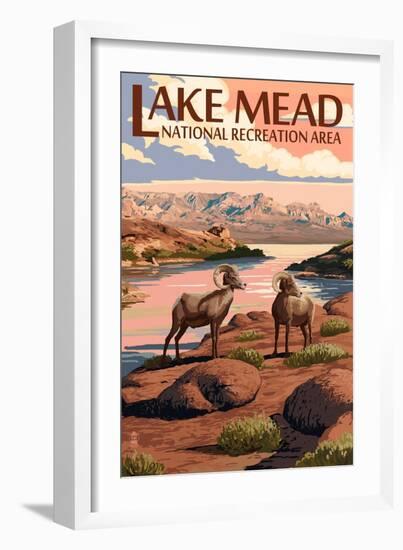 Lake Mead - National Recreation Area - Bighorn Sheep-Lantern Press-Framed Art Print