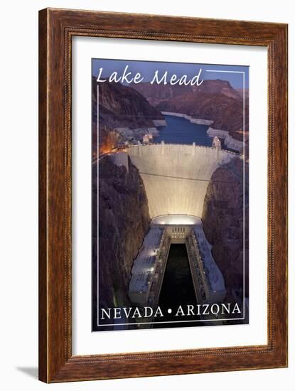 Lake Mead, Nevada - Arizona - Hoover Dam at Night-Lantern Press-Framed Art Print