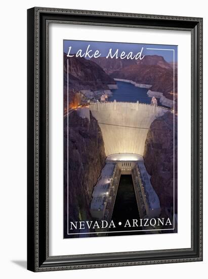 Lake Mead, Nevada - Arizona - Hoover Dam at Night-Lantern Press-Framed Art Print