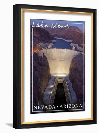 Lake Mead, Nevada - Arizona - Hoover Dam at Night-Lantern Press-Framed Art Print