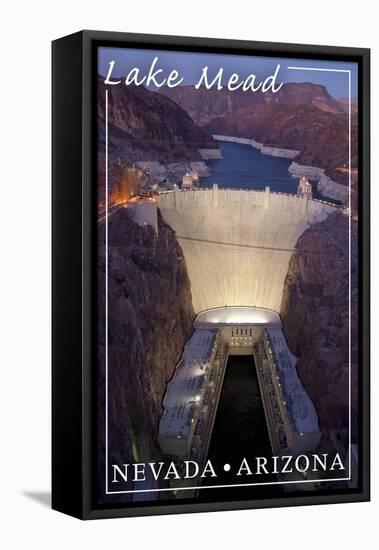 Lake Mead, Nevada - Arizona - Hoover Dam at Night-Lantern Press-Framed Stretched Canvas