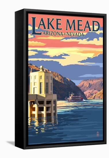 Lake Mead, Nevada / Arizona - Paddleboat and Hoover Dam-Lantern Press-Framed Stretched Canvas