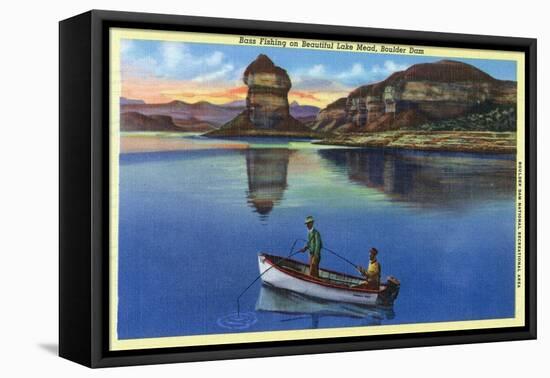 Lake Mead, Nevada - View of Two Fishermen Bass Fishing on the Lake, c.1940-Lantern Press-Framed Stretched Canvas