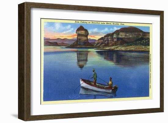 Lake Mead, Nevada - View of Two Fishermen Bass Fishing on the Lake, c.1940-Lantern Press-Framed Art Print