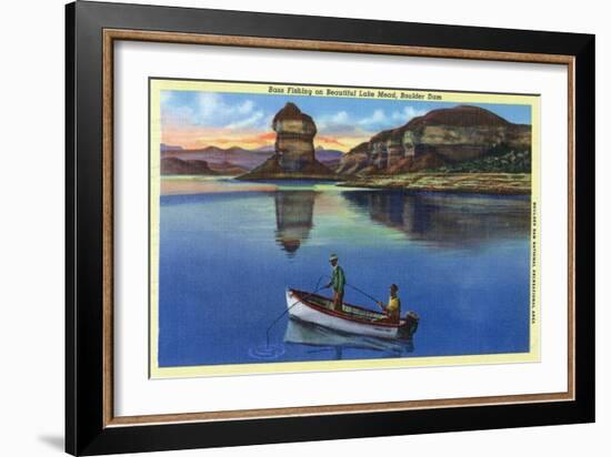 Lake Mead, Nevada - View of Two Fishermen Bass Fishing on the Lake, c.1940-Lantern Press-Framed Art Print