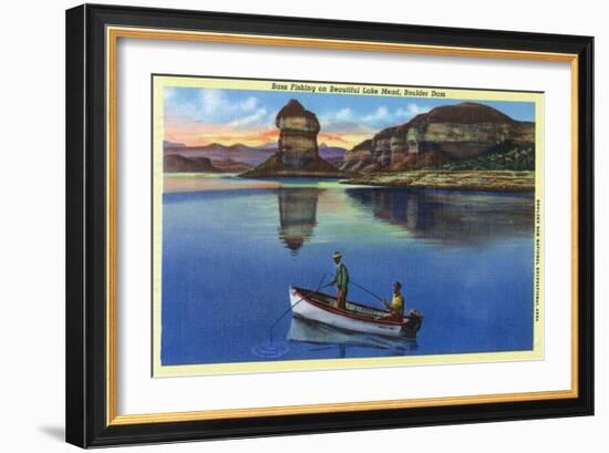 Lake Mead, Nevada - View of Two Fishermen Bass Fishing on the Lake, c.1940-Lantern Press-Framed Art Print