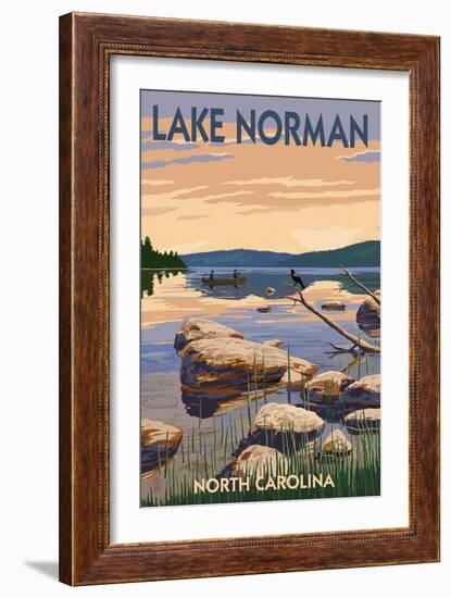 Lake Norman, North Carolina - Lake Scene and Canoe-Lantern Press-Framed Art Print