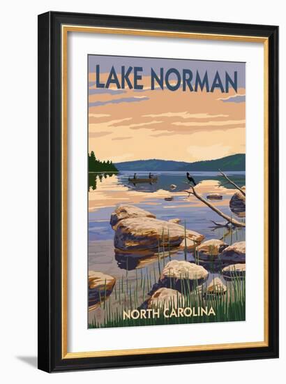 Lake Norman, North Carolina - Lake Scene and Canoe-Lantern Press-Framed Art Print