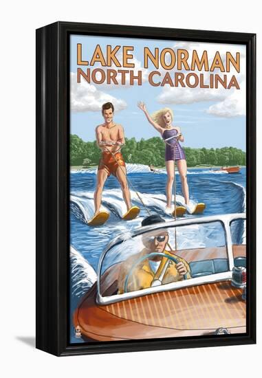 Lake Norman, North Carolina - Water Skiing-Lantern Press-Framed Stretched Canvas