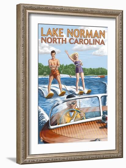 Lake Norman, North Carolina - Water Skiing-Lantern Press-Framed Art Print