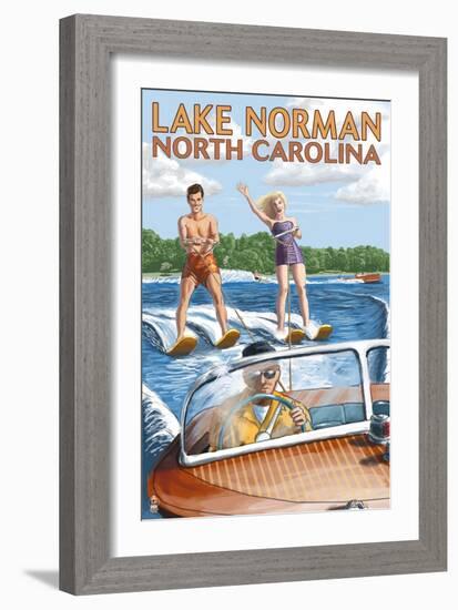 Lake Norman, North Carolina - Water Skiing-Lantern Press-Framed Art Print