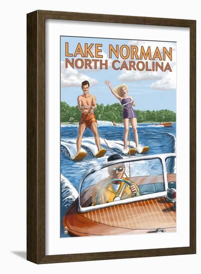 Lake Norman, North Carolina - Water Skiing-Lantern Press-Framed Art Print