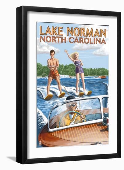 Lake Norman, North Carolina - Water Skiing-Lantern Press-Framed Art Print