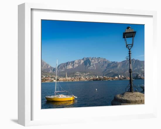 Lake of Lecco, a branch of Lake Como in the southern Alps with the city of Lecco in the background,-Alexandre Rotenberg-Framed Photographic Print