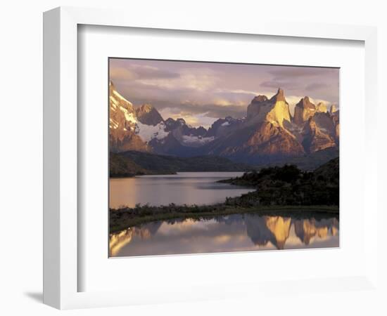 Lake Pehoe and Paine Grande at Sunrise, Torres del Paine National Park, Patagonia, Chile-Theo Allofs-Framed Photographic Print