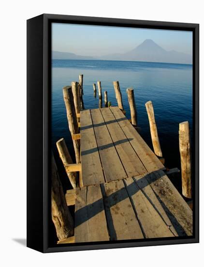 Lake Pier with San Pedro Volcano in Distance, Lake Atitlan, Western Highlands, Guatemala-Cindy Miller Hopkins-Framed Premier Image Canvas