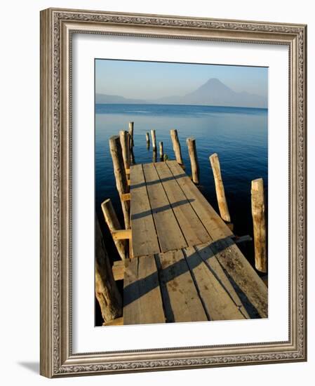 Lake Pier with San Pedro Volcano in Distance, Lake Atitlan, Western Highlands, Guatemala-Cindy Miller Hopkins-Framed Photographic Print