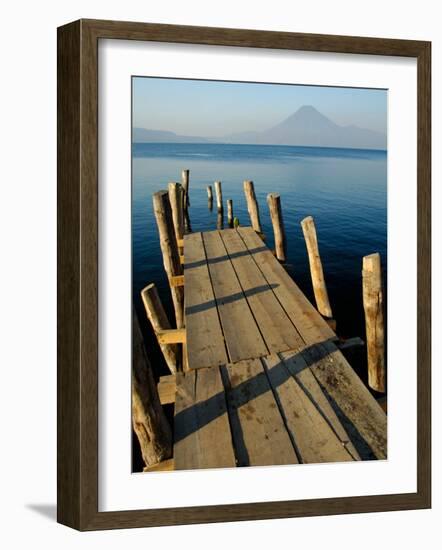 Lake Pier with San Pedro Volcano in Distance, Lake Atitlan, Western Highlands, Guatemala-Cindy Miller Hopkins-Framed Photographic Print