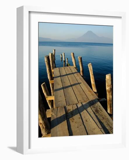 Lake Pier with San Pedro Volcano in Distance, Lake Atitlan, Western Highlands, Guatemala-Cindy Miller Hopkins-Framed Photographic Print