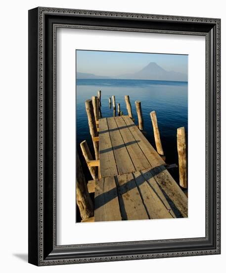 Lake Pier with San Pedro Volcano in Distance, Lake Atitlan, Western Highlands, Guatemala-Cindy Miller Hopkins-Framed Photographic Print