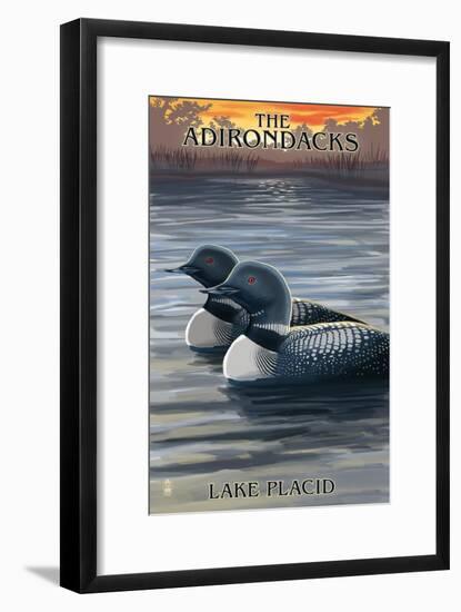 Lake Placid - Adirondacks, New York - Loon Scene-Lantern Press-Framed Art Print