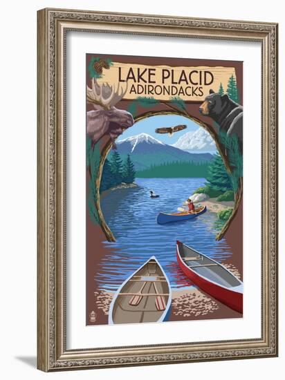 Lake Placid, New York - Adirondacks Canoe Scene-Lantern Press-Framed Art Print