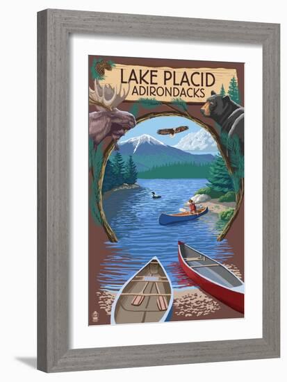 Lake Placid, New York - Adirondacks Canoe Scene-Lantern Press-Framed Art Print