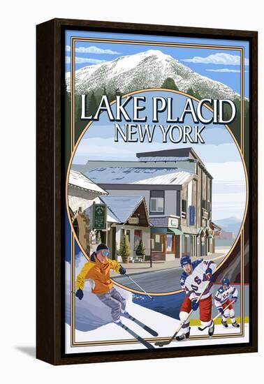Lake Placid, New York - Montage Scenes-Lantern Press-Framed Stretched Canvas