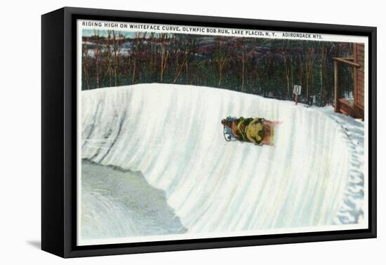 Lake Placid, New York - Riding the Whiteface Curve on the Olympic Bobsled Run-Lantern Press-Framed Stretched Canvas