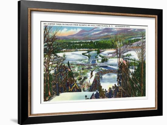 Lake Placid, New York - Ski Jumper Takes off from the Olympic Ski Hill-Lantern Press-Framed Premium Giclee Print