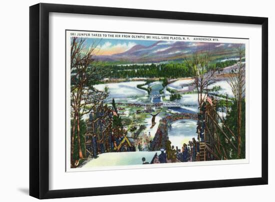 Lake Placid, New York - Ski Jumper Takes off from the Olympic Ski Hill-Lantern Press-Framed Premium Giclee Print