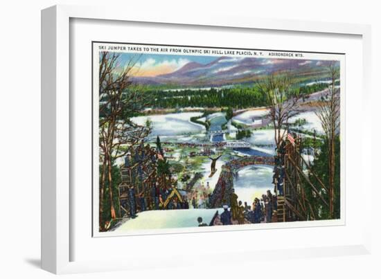 Lake Placid, New York - Ski Jumper Takes off from the Olympic Ski Hill-Lantern Press-Framed Premium Giclee Print