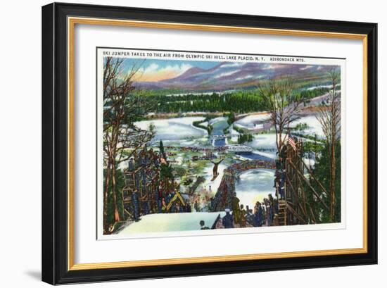 Lake Placid, New York - Ski Jumper Takes off from the Olympic Ski Hill-Lantern Press-Framed Premium Giclee Print