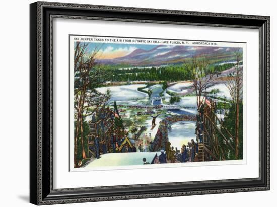 Lake Placid, New York - Ski Jumper Takes off from the Olympic Ski Hill-Lantern Press-Framed Art Print