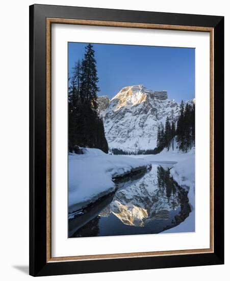 Lake Pragser Wildsee in Nature Park Fanes Sennes Prags, Winter. Italy-Martin Zwick-Framed Photographic Print