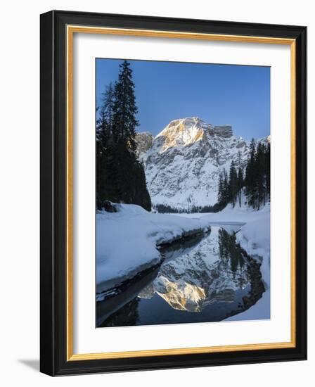 Lake Pragser Wildsee in Nature Park Fanes Sennes Prags, Winter. Italy-Martin Zwick-Framed Photographic Print