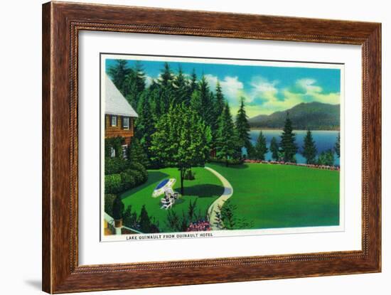 Lake Quinault from Quinault Hotel - Olympic National Park-Lantern Press-Framed Art Print